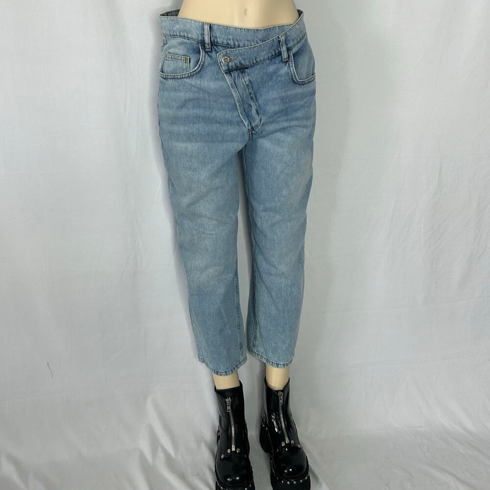 Collusion Asymmetrical Jeans 30x28 Petite Y2K Light Wash Cropped Denim